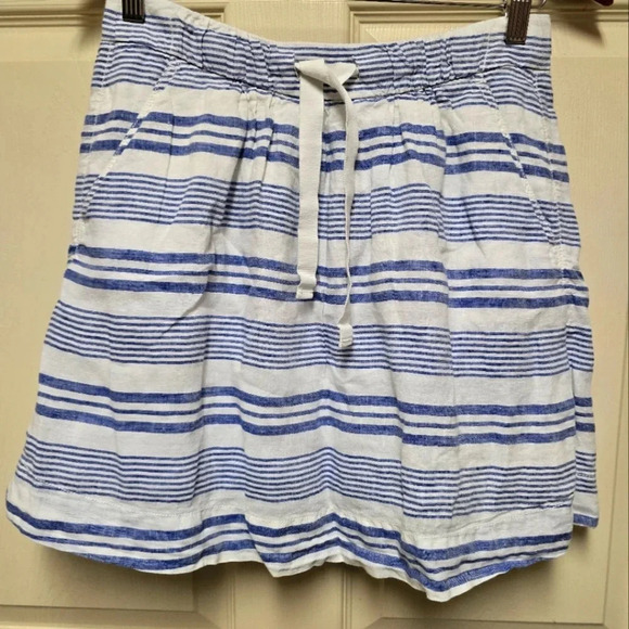 J. Crew Dresses & Skirts - J Crew White and Blue Striped Nautical 100% Linen Casual Short Mini Skirt Size 2